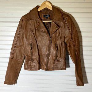 Rue21 Brown Faux Leather Moto Jacket Size S